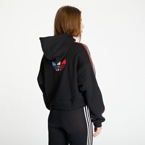 NWT Adidas Cropped Red White & Blue Stripe Black Hoodie | Small